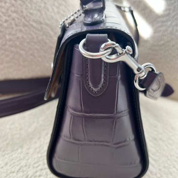 Coach Morgan Top Handle Satchel Amethyst Purple Croc Embossed Leather Crossbody - Picture 3 of 10
